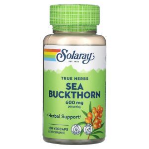 Облепиха, Sea Buckthorn, True Herbs, Solaray, 300 мг, 100 вегетарианкских капсул

