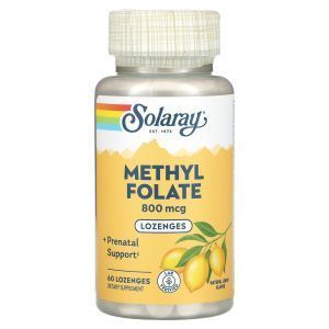 Метилфолат, Methyl Folate, Solaray, вкус лимона, 800 мкг, 60 леденцов
