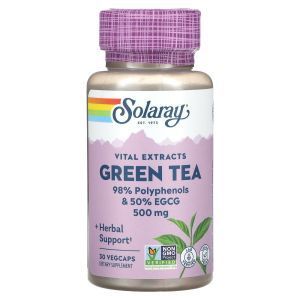 Зеленый чай, Green Tea, Vital Extracts, Solaray, 500 мг, 30 вегетарианских капсул
