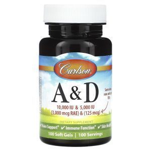 Витамины А и Д, A & D, Carlson, 100 гелевых капсул
