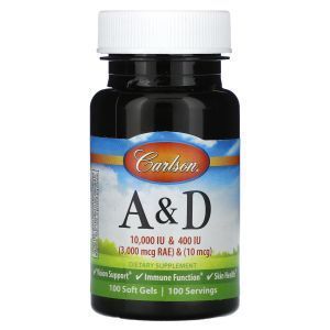 Витамины А и Д, Vitamin A & D, Carlson, 100 гелевых капсул
