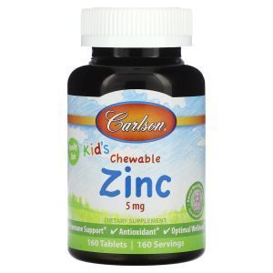 Цинк для детей, Kid's Chewable Zinc, Carlson, вкус ягод,5 мг, 160 жевательных таблеток
