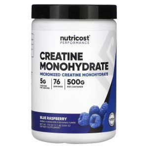 Креатин моногидрат, Creatine Monohydrate, Nutricost, микронизированный, голубая малина, 500 г