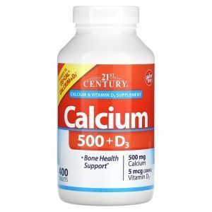 Кальций+ Д3, Calcium 500 + D3, 21st Century, 500 мг, 400 таблеток