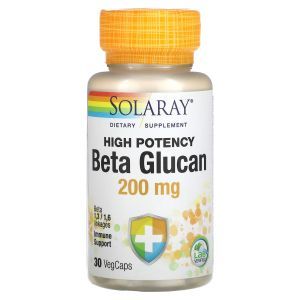 Бета-глюкан, Beta Glucan, Solaray, высокая эффективность, 200 мг, 30 вегетарианских капсул
