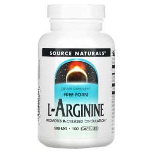Аргинин, L-Arginine, Source Naturals, свободная форма, 500 мг, 100 капсул.