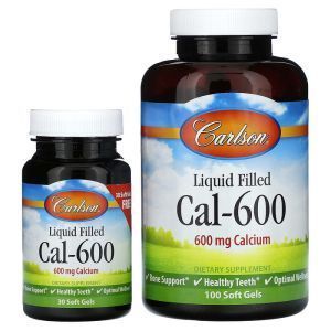 Кальций, Liquid Filled Cal-600, Carlson, 600 мг, 100 + 30 гелевых капсул
