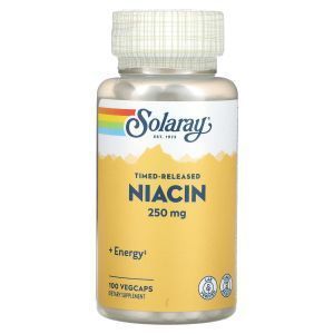 Ниацин, Niacin, Solaray, 250 мг, 100 вегетарианских капсул замедленного действия
