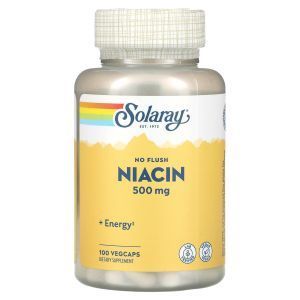 Ниацин, Niacin, Solaray, без покраснения, 500 мг, 100 вегетарианских капсул 
