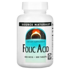 Фолиевая кислота, Folic Acid, Source Naturals, 800 мкг, 500 таблеток