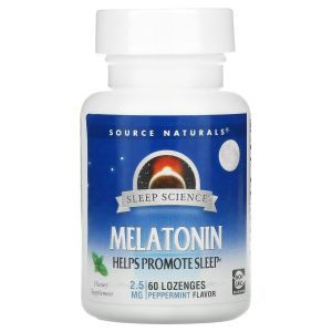 Мелатонин, Melatonin, Sleep Science, Source Naturals, мята перечная, 2,5 мг, 60 леденцов