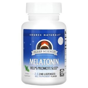 Мелатонин, Melatonin, Sleep Science, Source Naturals, мята перечная, 2,5 мг, 240 леденцов 