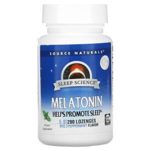 Мелатонин, Melatonin, Source Naturals, мята перечная, 5 мг, 200 леденцов