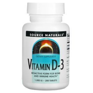  Витамин D3 (холекальциферол), Vitamin D-3, Source Naturals, 1000 МЕ, 200 таблеток