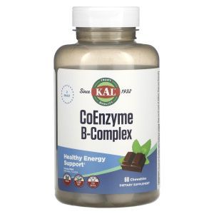 Комплекс витаминов группы B, Coenzyme B-Complex, KAL, коэнзимный, какао и мята, 50 жевательных таблеток