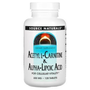 Ацетил карнитин + альфа-липоевая кислота, Acetyl L-Carnitine & Alpha-Lipoic Acid, Source Naturals, 650 мг, 120 таблеток
