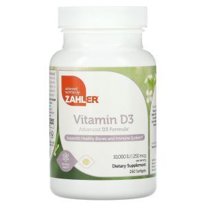 Витамин Д3, Vitamin D3, Zahler, улучшенная формула, 250 мкг (10000 МЕ), 250 гелевых капсул