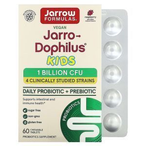 Пробиотик + пребиотик для детей, без сахара, Jarro-Dophilus Kids, Jarrow Formulas, 1 миллиард живых бактерий, 60 жевательных таблеток