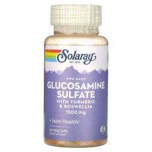 Глюкозамин сульфат, Glucosamine Sulfate, Solaray, с куркумой и босвеллией, 750 мг, 60 вегетарианских капсул
