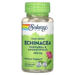 Эхинацея пурпурная и узколистная, Echinacea, Purpurea & Angustifolia, True Herbs, Solaray, 460 мг, 100 вегетарианских капсул
