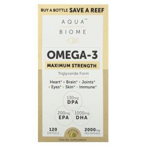 Омега-3, Omega-3, Enzymedica, максимальная сила, 1000 мг, вкус лимона, 120 гелевых капсул
