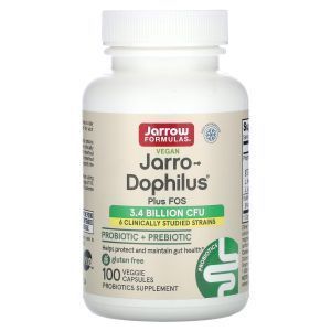 Пробиотики Дофилус, Jarro-Dophilus Plus FOS, Jarrow Formulas, с ФОС, 100 вегетарианских капсул
