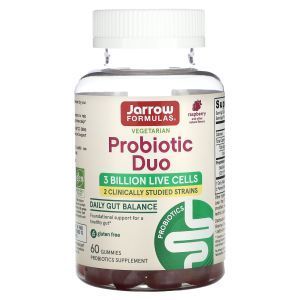 Пробиотики, Probiotic Duo, Jarrow Formulas, вкус малины, 3 млрд, 60 жевательных конфет