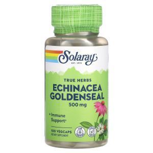 Эхинацея и Желтокорень, Echinacea Goldenseal, True Herbs, Solaray, 500 мг, 100 вегетарианских капсул 

