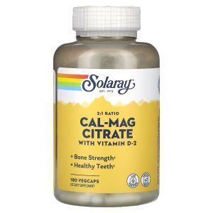 Кальций и магний + витамин Д, Cal-Mag Citrate, Solaray, соотношение 2:1, 180 вегетарианских капсул