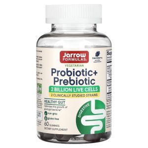Пробиотик + пребиотик, Probiotic + Prebiotic, Jarrow Formulas, вкус ежевики, 2 млрд, 60 жевательных конфет
