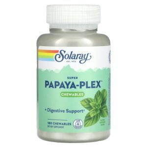 Поддержка пищеварения, Super Papaya-Plex, Solaray, свежая мята, 180 жевательных таблеток
