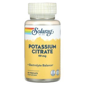 Калий цитрат, Potassium Citrate, Solaray, 99 мг, 60 вегетарианских капсул
