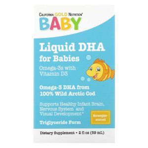 DHA для младенцев, омега-3 с витамином Д3, Baby's DHA, California Gold Nutrition, 1050 мг, 59 мл