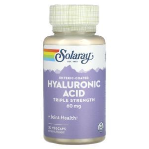 Гиалуроновая кислота, Enteric-Coated Hyaluronic Acid, Solaray, тройная сила, 60 мг, 30 вегетарианских капсул с кишечнорастворимой оболочкой
