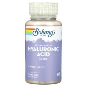 Гиалуроновая кислота, Enteric-Coated Hyaluronic Acid, Solaray, 20 мг, 30 вегетарианских капсул с кишечнорастворимой оболочкой
