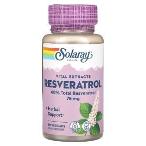 Ресвератрол, Resveratrol, Vital Extracts, Solaray, 75 мг, 60 вегетарианских капсул

