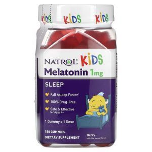 Мелатонин, Melatonin, Natrol, для детей от 4 лет, вкус ягод, 1 мг, 180 жевательных конфет
