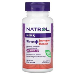 Поддержка сна + поддержка иммунитета, Sleep + Immune Health, Natrol, вкус смеси ягод, 60 таблеток
