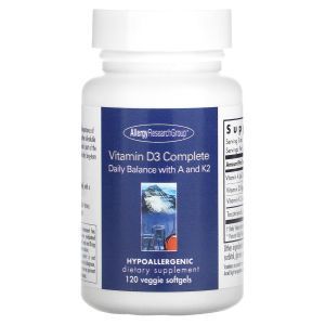 Витамин Д3, Vitamin D3 Complete, Allergy Research Group, с витаминами А и К2, 120 вегетарианских гелевых капсул