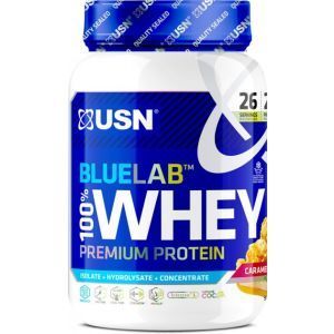 Cывороточный протеин, Blue Lab 100% Whey Premium Protein, USN, премиум-класса, вкус карамельный попкорн, 908 г
