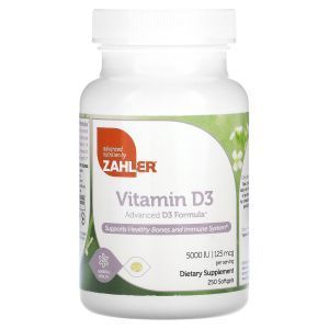 Витамин Д-3, Vitamin D3, Zahler, улучшенная формула, 125 мкг (5000 МЕ), 250 гелевых капсул