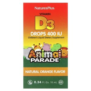 Витамин D3 в каплях, Vitamin D3, Liquid Drops, Nature's Plus, Animal Parade, апельсиновый вкус, 200 МЕ, 10 мл