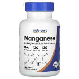 Марганец, Manganese, Nutricost, 8 мг, 120 капсул
