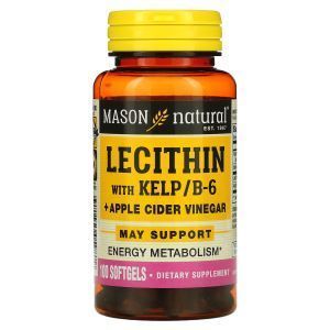 Лецитин с водорослями и витамином B6, Lecithin with Kelp/B6, Mason Natural, 100 капсул
