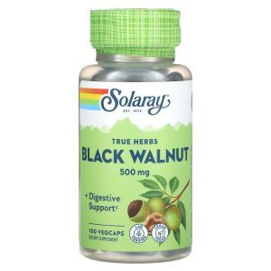Черный орех, Black Walnut, True Herbs, Solaray, 500 мг, 100 вегетарианских капсул
