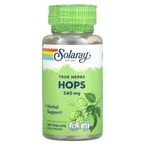 Хмель, HOPS, True Herbs, Solaray, 340 мг, 100 вегетарианских капсул
