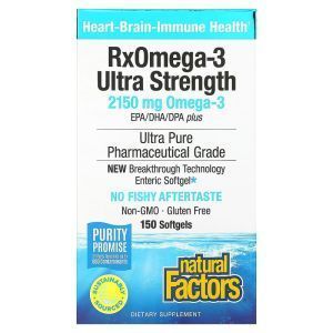 Рыбий жир, Омега 3, RxOmega-3 Ultra Strength, Natural Factors, 2150 мг, 150 гелевых капсул (1075 мг на гелевую капсулу)