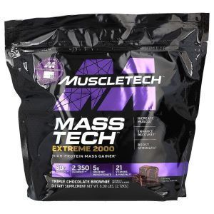 Гейнер, Mass Tech Extreme 2000, MuscleTech, для набору м'язової маси, потрійний шоколадний брауні, 2,72 кг