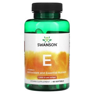 Витамин Е, Vitamin E, Swanson, 1000 МЕ (450 мг), 60 гелевых капсул