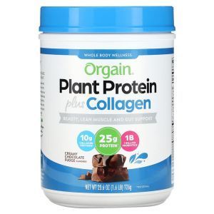 Растительный протеин плюс коллаген, Plant Protein Plus Collagen, Orgain, сливочно-шоколадная помадка, 726 г